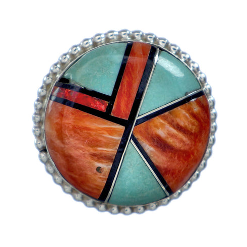 Native American Sterling Silver Multicolor Inlay Ring Size 8-1/2 NN20658